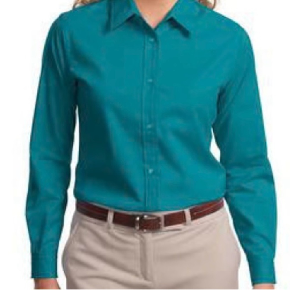 New York and Company  green button up shirt.
